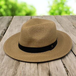 Vintage Sunday Afternoons Straw Fedora Hat Woven Natural Raffia Sun Golf Sz L